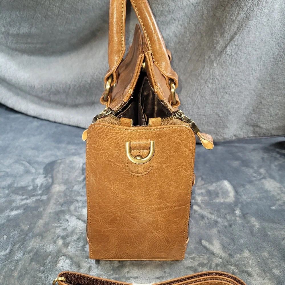 Cobbler Legend Tan Leather Satchel Crossbody Bag‎ Expandable Work Tote Brown